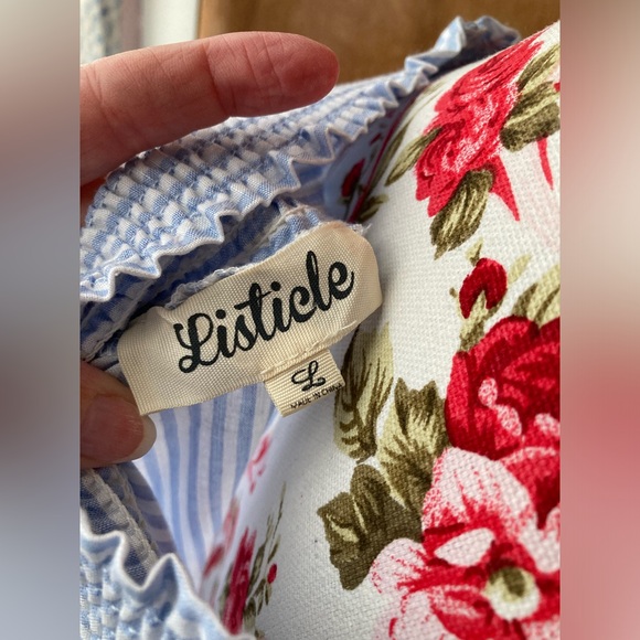 NWT Listicle Striped Embroidered Swing Top - SZ L - Picture 7 of 8